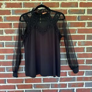 Belldini Mock Neck Lace Top